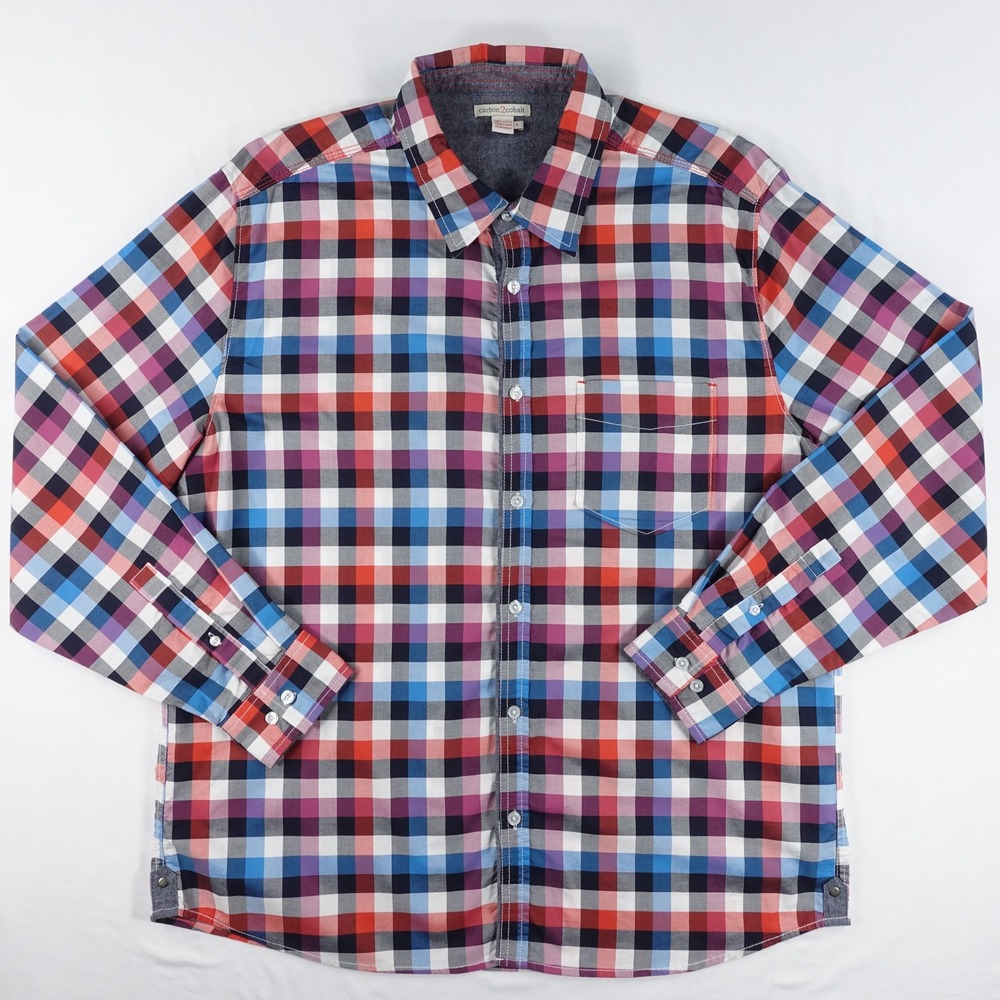 Carbon 2 Cobalt Button Up Shirt Men's Large Plaid Casual Long Sleeve Multi-Color